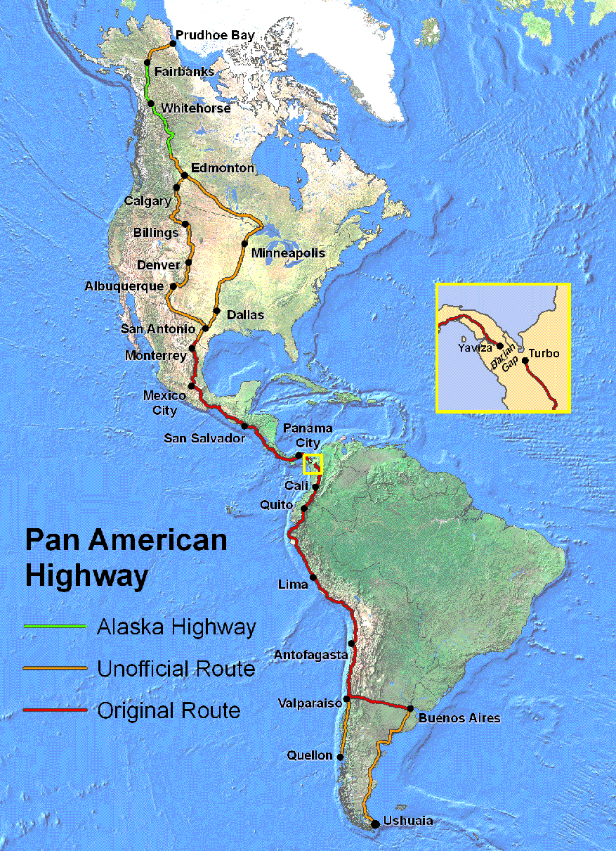 map of the pan american highway